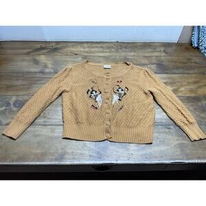 Mischief Made Showgirls Cropped Cardigan Women Large Pointelle Knit Embroidered